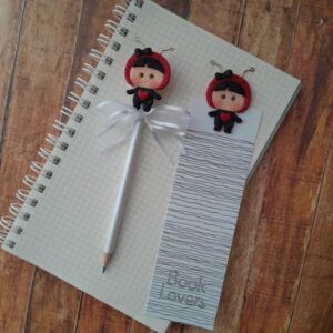 Kit marcador de página e lápis decorado