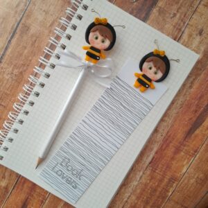 Kit marcador de página e lápis decorado