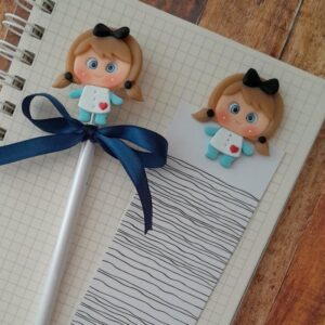 Kit marcador de página e lápis decorado