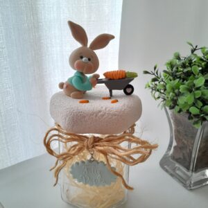 Pote Decorado Médio - Coelho com carrinho de mão