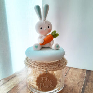 Pote Decorado Pequeno - Coelho branco com cenoura