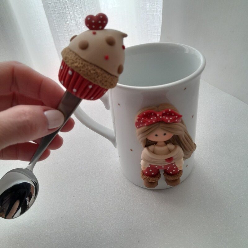 Kit caneca decorada e colher de sobremesa - Imagem 2